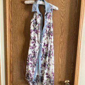 Floral Kids Dress with Blue Accents